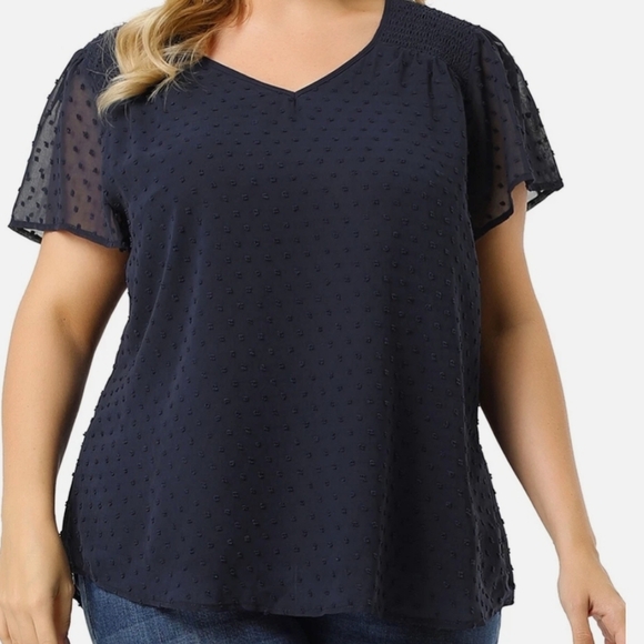 Agnes Orinda Tops - Agnes Orinda Navy Short Sleeve Swiss Dot Blouse. NWT